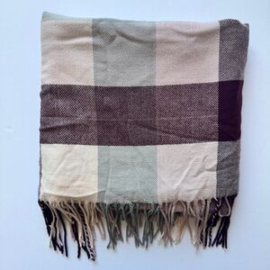 NWT Love and Lore Scarf Plaid Check Fringe Trim Purple Pink Super Soft OS